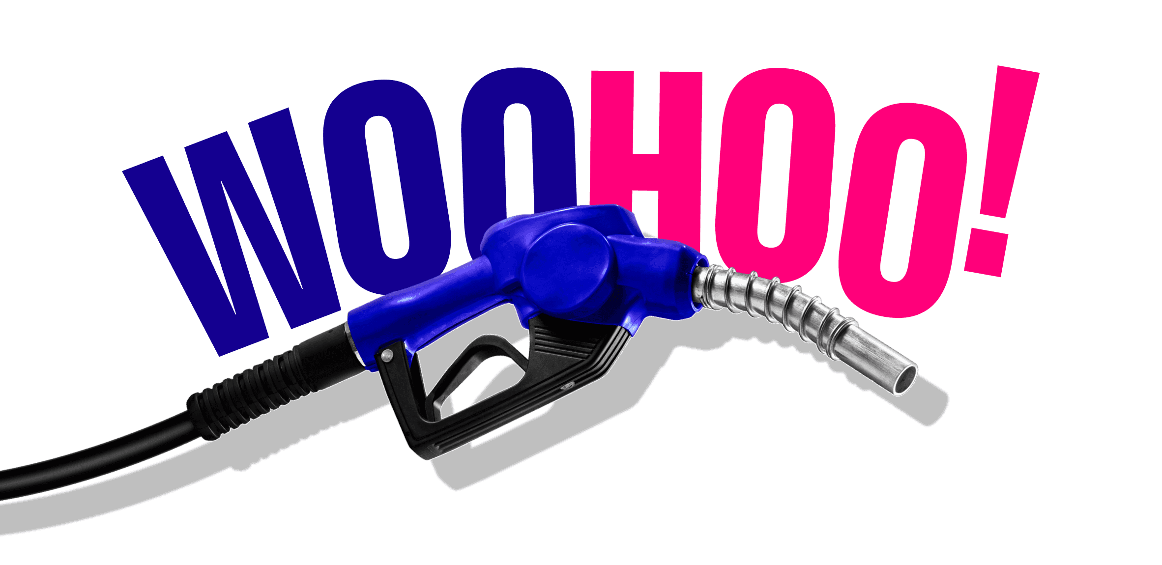 Illustrated gas pump that says "Wohoo!" on top of it.