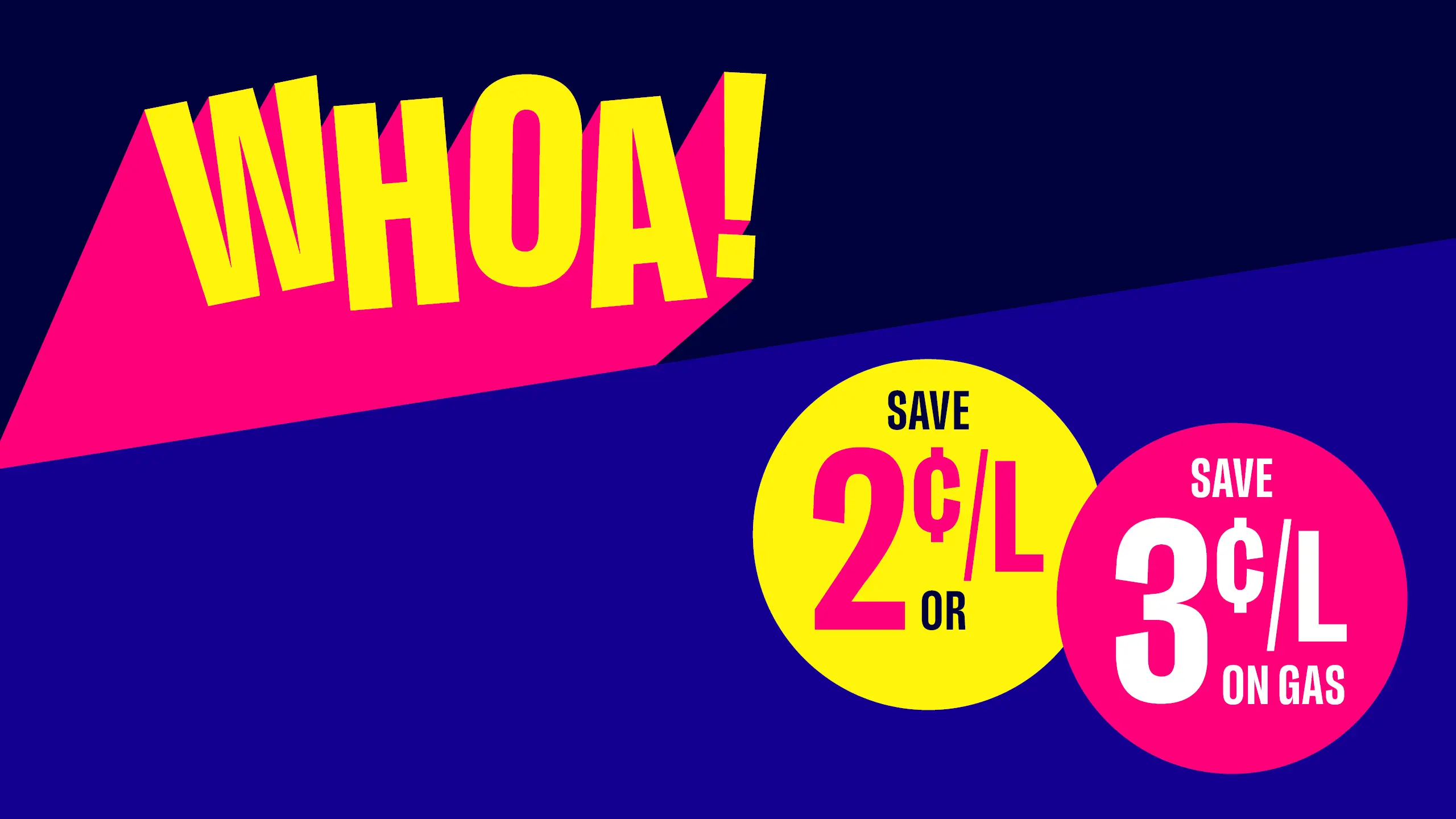 Two circles that say "Save up to 2 cents a litre " and another that says "Save up to 3 cents a litre on gas".